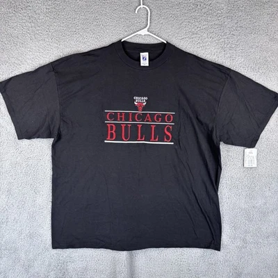 Vintage 90s Chicago Bulls T Shirt 3XL Black Embroidered Logo 7 NOS *New w/tags* - Image 1 of 4