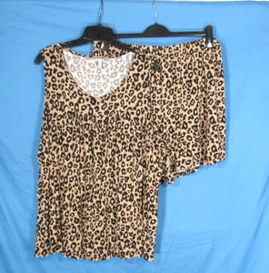 POPYOUNG Tan LEOPARD PRINT Sleeveless LOUNGE Tank Top/Shorts PAJAMA SET 3XL - Picture 1 of 6