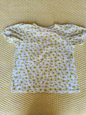 Zara Girls White And Yellow Sunflower Shirt Ruched Short Sleeves Size 10 - Image 1 of 4