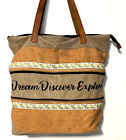MONA B Upcycled Leather Suede Brown Travel Lover Tote Bag Frequent Flyer Trendy