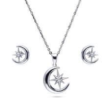 BERRICLE Rhodium Plated Sterling Silver Crescent Moon North Star Fashion Set