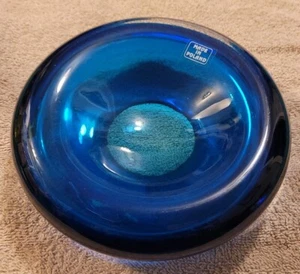 Polen Kobaltblau Aschenbecher Kunst Glas Schale Schmuckschale Dekor Aqua Sammlerstück - Bild 1 von 19