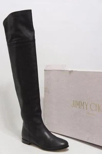 BOTAS JIMMY CHOO MITTY NEGRO GRANO CUERO SOBRE LA RODILLA ZAPATOS 34/4 $1395 - Imagen 1 de 8