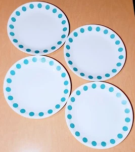 4 Corelle South Beach 10” Dinner Plates Turquoise Polka Dots Retro Corning EUC - Picture 1 of 5