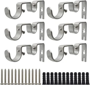 Double Curtain Rod Bracket 6 Pack Metal Curtain Rod Holders Wall Sturdy New - Picture 1 of 3