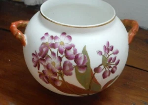 Signed 1890 ROYAL WORCESTER Blush Ivory Coral Handle Open Sugar Gild Florals EUC - Picture 1 of 8