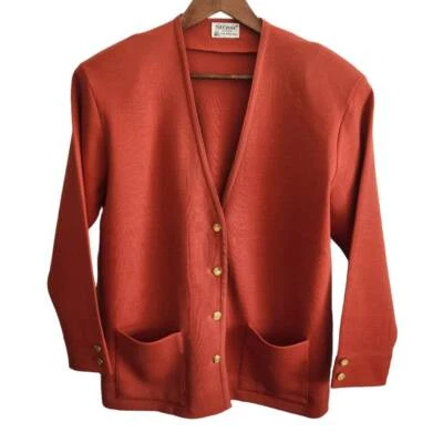 Vintage Men's Medium Grandpa Sweater St. Croix Knits Merino Wool Cardigan Orange - Image 1 of 4