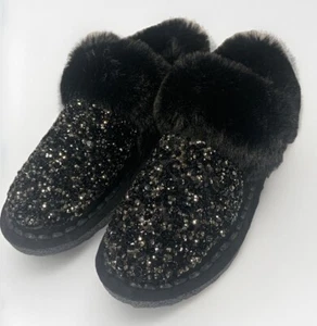 Soft Fur Womens Sequine Black Shoes Size 9 - Picture 1 of 6