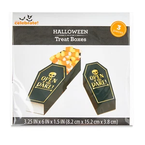 Caja de golosinas ataúd negro y dorado contenedores caja de favoritos de Halloween, paquete de 3, NUEVO - Imagen 1 de 5