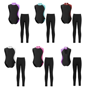 Kids Girls Sets Performance Outfits Sports Suit Leotard Jogging Sleeveless Yoga - Picture 1 of 31