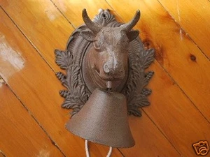 Country Style Large Cast Iron Ornate Ox Bull Head Door Bell - Picture 1 of 7