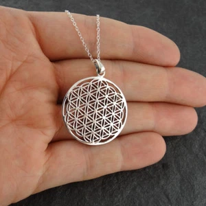 Flower of Life Mandala Necklace - 925 Sterling Silver - Medallion Patterned - Picture 1 of 3