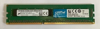 Crucial CT102472BA186D 8GB PC3-14900 DDR3-1866 UDIMM Server Memory RAM - USED - Image 1 of 2