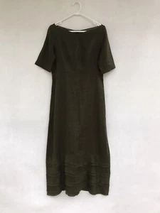 ๐น๐น Easton Pearson 100% Linen Short Sleeve Long Maxi Dress Olive Green Size 10 - Picture 1 of 6