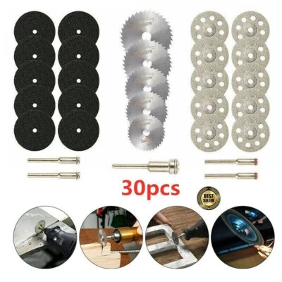 QNGENET 30PC Diamond Cutting Discs Wheel Saw Blades Set+Drill Bit For Dremel Rotary Tool
