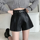 Women Real Leather Lambskin Black Stylish Slim Pant Shorts Pant With Belt