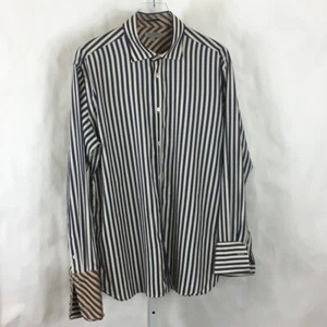 Camicia elegante uomo Ted Baker London con polsini francesi blu avorio a righe taglia 6 - 44  - Foto 1 di 12