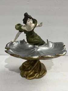 Rare Vintage Art Nouveau Style Centerpiece Bowl Resin Lady - Picture 1 of 18