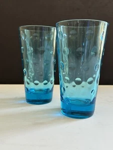 2 Hazel Atlas Capri Dots Glass Tumblers 5 1/4” Blue 10oz Vtg Retro MCM Bar Ware - Picture 1 of 17