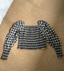 M&s Collection Shirred Black And White Check Country Crop Top One Size