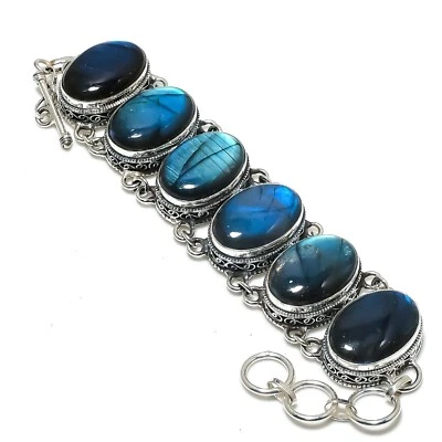 Labradorite Gemstone Handmade 925 Sterling Silver Everyday Jewelry Bracelet - Image 1 of 4