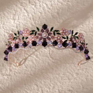 Queen Princess Prom Tiara Crown Flower Crystal Wedding - Picture 1 of 15