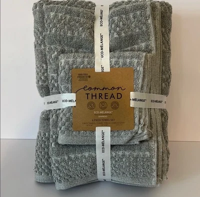 Juego de toallas de bambú Eco-Melange de hilo común de 6 piezas gris baño lavado a mano NUEVO Foto 1 de 4