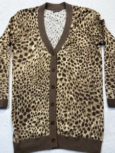 Cárdigan J.McLaughlin Cachemir Estampado Leopardo XS Marrón Tostado Patrón Animal - Imagen 1 de 12