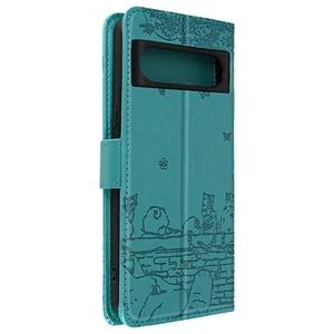 Etui Chat pour Google Pixel 8 Portefeuille série Kawaii Cat Cover Turquoise - Photo 1 sur 6