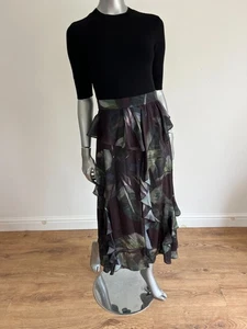 Ted Baker Midi Dress Womens TB 2 UK 10 Black Fitted Knit Bodice Print Skirt NEW - Picture 1 of 23