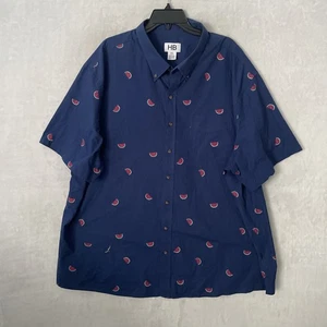 HB Harbor Bay Mens Button Shirt Blue Melon All Over 3XL Cotton Short Sleeve - Picture 1 of 6