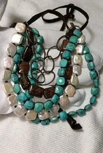 CLP Jewelry Studio Bronzite Turquoise Pearl Sterling Silver Beaded Necklace - Picture 1 of 17