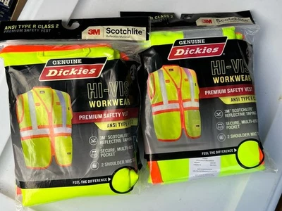 Chaleco Para Hombres Dickies Amarillo Alta Visibilidad Seguridad Reflectante Cremallera Frontal 2XL NUEVO Foto 1 de 2