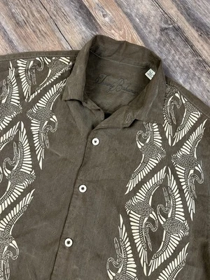 Tommy Bahama Shirt Men's L Button Up Camp Crane Bowling Brown Silk Tropical - Image 1 of 4
