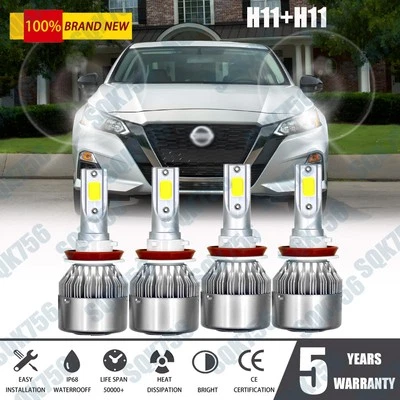 For Nissan Altima Sedan 2013-2015 - 4X 6000K H11 LED Headlights Bulb Hi/Lo Beam - Image 1 of 4