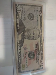 Fifty Dollar Bill Fancy Serial Number ML 10000600 Series 2013 - Picture 1 of 2