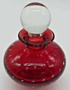 Vintage Rubin mundgeblasene Kunst kontrollierte Blase Glas Parfüm Flasche mit Stopfen - Bild 1 von 6