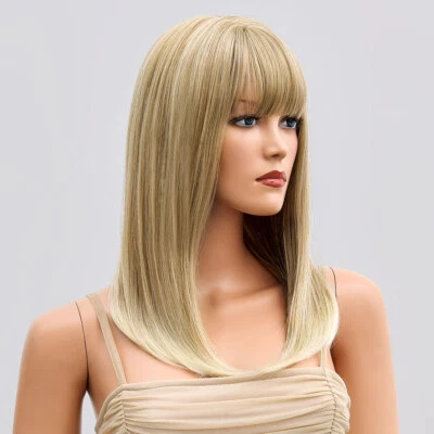 LOVELY ALICE Straight Heat Resistant Synthetic Hair Mixed blonde Dress Up Wig With Fringe