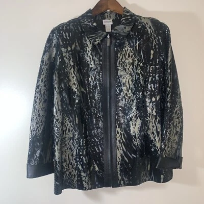 Chaqueta de cuero genuino Chicos para mujer 2 grandes negra con estampado de serpiente metálica Foto 1 de 4