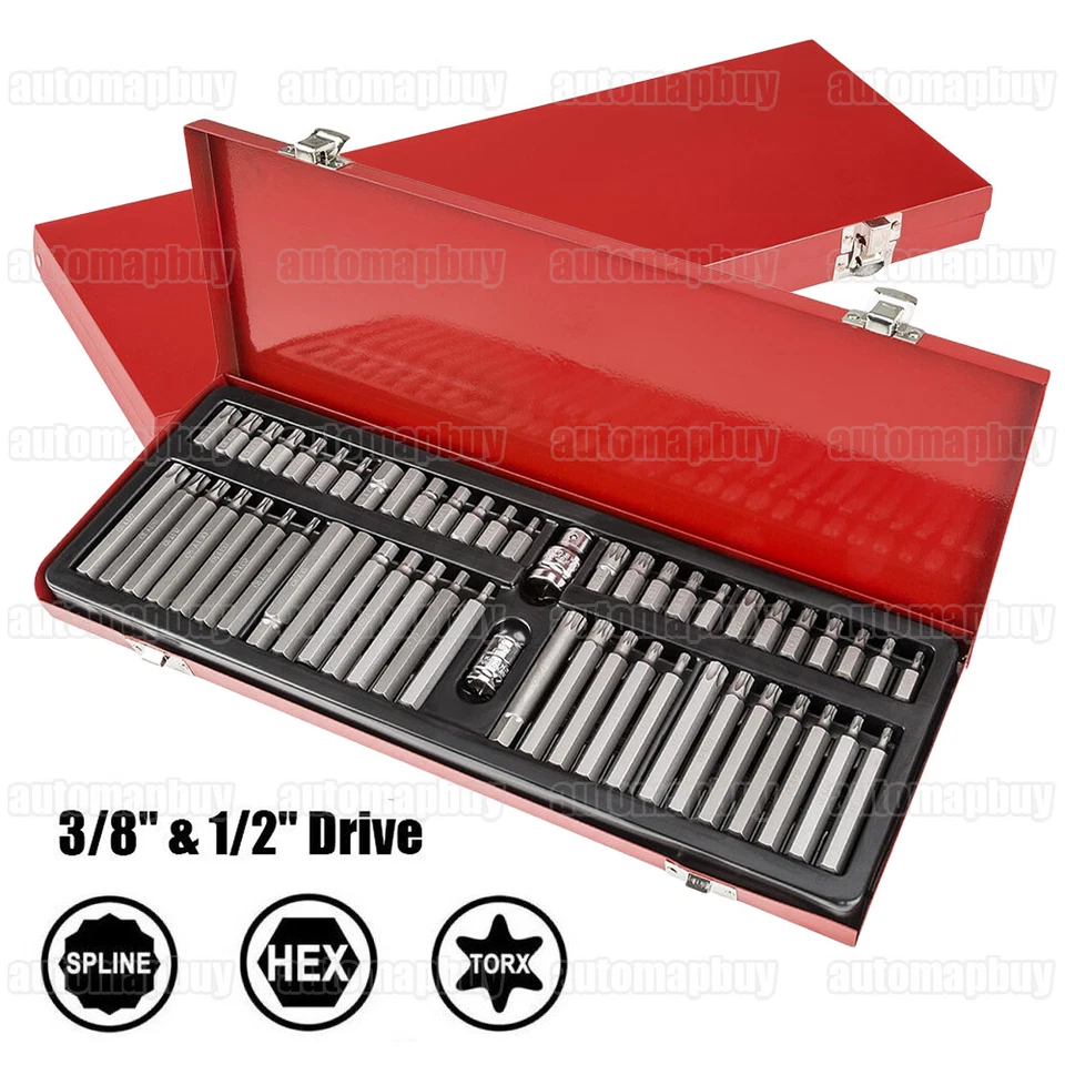 MARKENLOS Torx Bit Innensechskant Set XZN Vielzahn Steckschlüssel Satz 54 Bit 1/2 Hex Lang