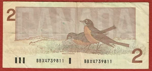 BANK OF CANADA 1986 $2 THIESSEN-CROW PREFIX BBX SMALL B REPLACEMENT (BC-55bA) VF - Picture 1 of 2