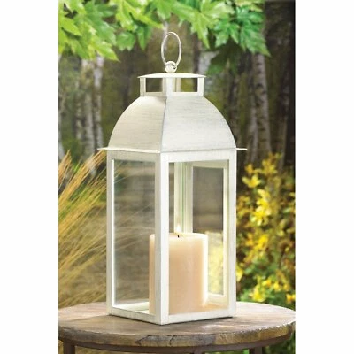 Metal Glass Silver Distressed Ivory Serene Candleholder Lantern - Image 1 of 2