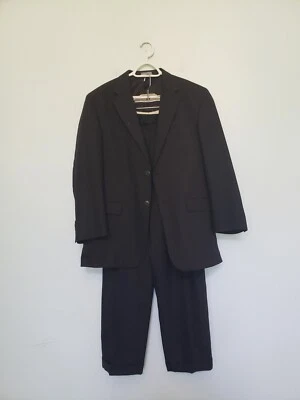 Geoffrey Beene 男式 42R W36 套装细条纹黑色灰色羊毛商务旧钱  — 第 1/4 张图片