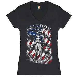 Freedom Isn't Free Women's V-Neck T-shirt Independence American Flag Tee - Picture 1 of 13