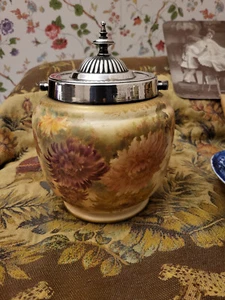 Antique Victorian Blushware Carlton Ware Victorian Biscuit Barrel Jar Gilded - Picture 1 of 15