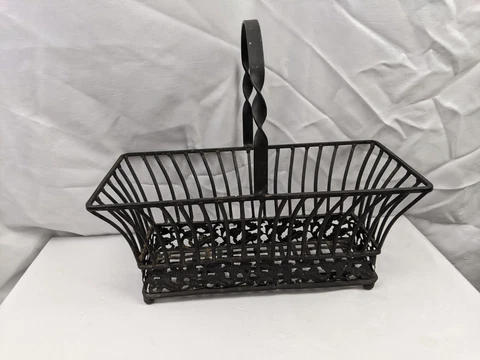 Vintage Black Wrought Iron Basket Floral Metal Rustic Planter Farmhouse Cover