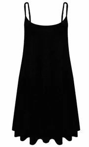 Womens Ladies Plain Summer Cami Swing Mini Dress Long Top vest Plus Size 8-26 - Picture 1 of 21