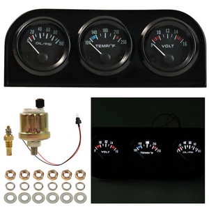 52mm 3 in 1 Car Auto Triple Gauge Kit Volt Meter Water Temp Oil Pressure Meter - Foto 1 di 11
