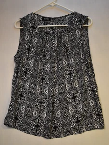 Jones New York Blouse Women's Medium Black White Striped Tank Top Sleeveless - Picture 1 of 8