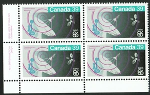Canada sc#1079 Expo 86: Communications, LL BABN Plate Block N°1, Mint-NH - Picture 1 of 2